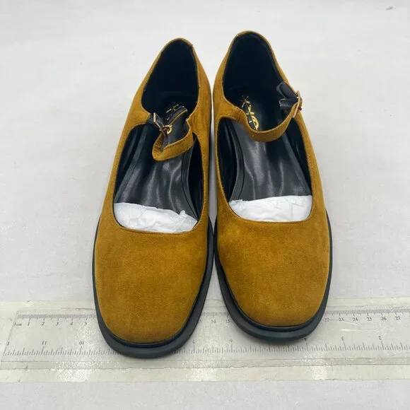 XYD Olive Low Heel Mary Janes Square Toe Slender Strap Chunky Pumps Casual Shoes - Picture 3 of 8